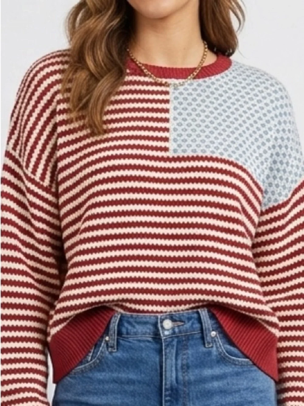 AMERICAN GIRL! Women's Red and Cream Striped flag  Sweater! XL